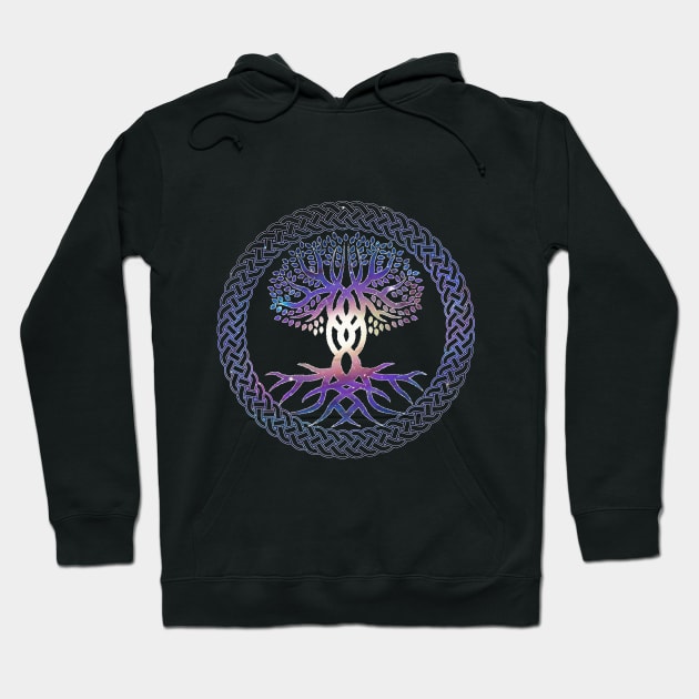 Celtic Knot with Tree of Life and Galaxy Double Exposure Hoodie by Starlight Tales